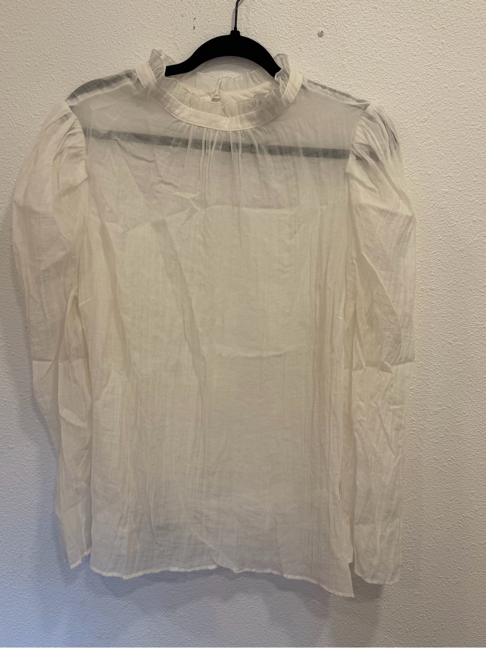 Maeve White Sheer Ruffle-Neck Blouse